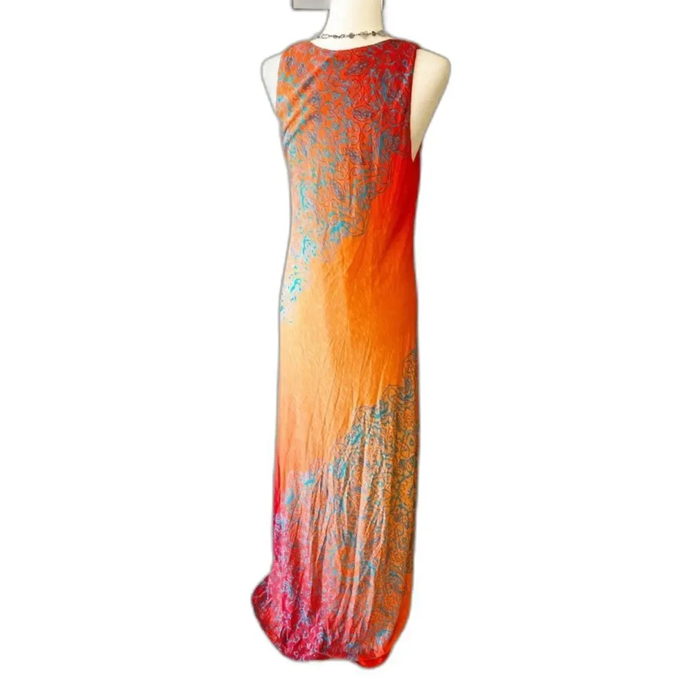Tommy Bahama Orange Printed Maxi Dress w/ Pinholes Size S - Picture 12 of 14